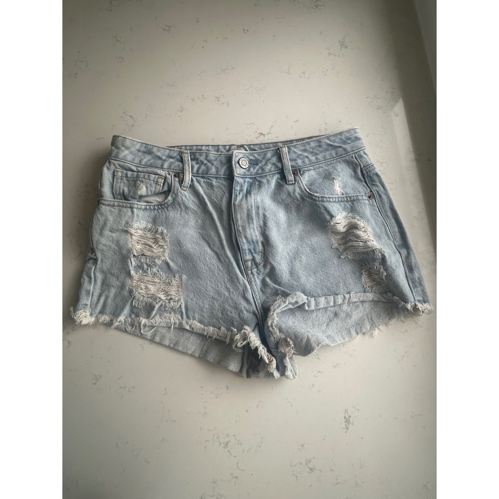 PacSun High Rise Festival Distressed Denim Shorts Light Wash Blue Womens 28